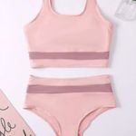 Women’s Contrast Binding High Waist Bikini Swimsuit Pink Size M Photo 0
