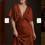 BHLDN NWT Anthropologie Women Leila Deep V Neck Flutter-Sleeve Satin Rust Gown 4 Photo 1