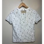 Sandro  Paris White Lace Short Sleeve Top with Black Silk Piping Sz. 1 (US S/4) Photo 5