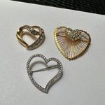 Monet Lot Of 3 Pretty Rhinestone Heart Shaped Brooch Pins 1 Photo 0