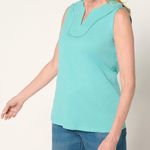 Denim & Co. Linen Blend Split Neck Tank with Picot Trim Photo 0