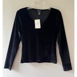 Willi Smith Sz S Black Velvet V Neck Long Sleeve Pullover Blouse Top. Photo 0
