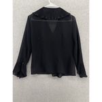 Virgo Petite Women's Button Front Blouse Sheer Glittery Size 6 Ruffle Trim Black Photo 1
