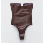 ZARA BLOGGER'S FAVE  Strapless Faux Leather Bodysuit Brown Photo 3