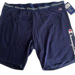 Champion  Biker Shorts 4X Logo Band Navy Blue Stretch Workout Shorts Lounge Mama Photo 0