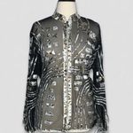 Berek Cocktail Blouse Zippered Sheer Mesh Black Gold Silver 3X Photo 0
