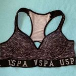 U.S. Polo Assn. sports bra black gray key hole racer back lightly padded size L Photo 0