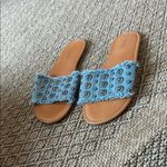 American Eagle Denim Floral Studded Flat Slides Size 7 Photo 2