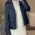 Mauritius Wanderglueck studded black leather biker jacket size US 6 S small Photo 2