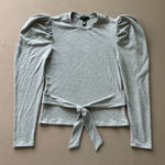 AQUA Ribbed Puff Sleeve Tie Waist Top Photo 0