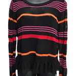 Mac & Jac Black/Multi Striped Sweater Round Neck Long Sleeve Size XL Open Knit Black Photo 0
