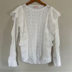 C+D+M White Ruffle Crewneck Sweater Medium Neutral Preppy Casual Formal Photo 0