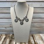 Silver Crystal Medallion Statement Necklace Chain Link Modern Glam Jewelry Photo 1