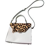 Dune London White Saffiano Leather Leopard Print Calf Hair Fur Trimmed Hand Bag Photo 12
