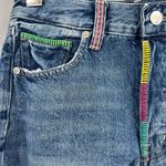 Edwin Cutoff Jean Shorts Rainbow Stiching Blue Frayed Denim Womens 24 New Photo 1