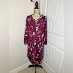 JustFab Floral Boho Burgundy Lace Up Front Long Sleeve Babydoll Dress Size 1X Photo 1