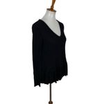 Anthropologie Eri + Ali Black Waffle Knit V Neck Peplum Sweater Small Soft Cozy Pullover Top Photo 1