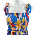 Women's Blue Multicolor Floral Smocked Ruffle Tiered A Line Maxi Dress Size XL Photo 6