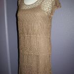 Solitaire NWT by Ravi Khosla Brown Boho Crochet Cap Sleeve Dress w/ Slip S Photo 3