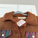 Southern Grace Bohemian Colorful Print Sleeve Brown Sherpa Lightweight Jacket Photo 4