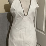 ZARA  Flawed White Halter Neck Mini Dress Rhinestone Neckline Chain Detail Size M Photo 0