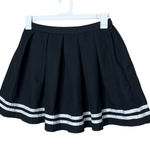 Hot Topic Black Pleated Skirt White Stripe Bottom Mini Skater Women's Medium Photo 0