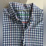 Vintage Navy Blue White Embroidered Gingham Short Sleeve Camp Shirt Blouse Sz M Size M Photo 5