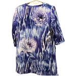 Chico's Women's Blouse Size XL Hi Low Top Blue Purple Floral Print Art Too Wear A Photo 1