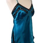 Victoria's Secret Vintage 80's TEAL Blue SATIN and Black Lace Bodysuit Slip XS Photo 0