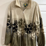 Cabela's  Women's Beige and Green Zip-Up Drawstring Fleece Jacket XL Photo 0