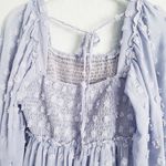 Anthropologie Blue Textured Dot Smocked Square Neck Long Sleeve Mini Dress Photo 7