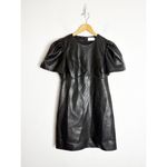 Tanya Taylor Antonella Mini Dress Size 6 Black Pleather Puff Sleeve Cocktail Photo 2