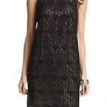 Loft ANN TAYLOR Black Beige Crochet Sleeveless Tie Bow Back Cotton Shift Dress 6 Photo 1