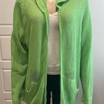 Quacker Factory Quaker Factory  3X Lime Green Open-Knit Zip Cardigan Sweater Jacket Sequins Hood Photo 0