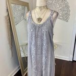 Raya Sun Silver Gray Sequin Y2K Witchy Boho Embroidered Asymmetric Midi Dress XL Photo 1