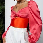 Pink and Orange Balloon Long Sleeve Colorblock Crop Top Size S Photo 0