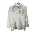 Tuckernuck White Guipure Lace Faye Blouse Ruffle Collar Bow Preppy Womens XS Photo 4