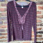 Gimmicks by BKE Gimmicks BKE Tawny Port Red Washed Lace Up Top Women's Size Medium Photo 1