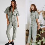 Free People NEW  Marci Short Sleeve Coverall Jumpsuit in Washed Army Green Y2K Sm Photo 2