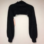 Crave fame Black Fluff Angora Drop Shoulder Super Crop Shrug Pullover Bolero Top Photo 2