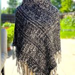 Black and White Knit Poncho wrap with Fringe Very Nice and Soft One Size Photo 0