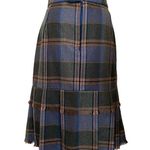 VTG New 70’s Escada SRB 10 Wool Skirt Tartan Plaid Fringe Midi Blue Scottish Photo 1