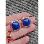 Christian Dior Silver Tone Faux Lapis Clip on Earrings 1" Photo 4