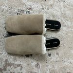 Proenza Schouler  Shearling Trim Suede Flat Mules Size 38 - Light Beige Brand New Photo 1