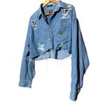 CHAPS  DENIM CROPPED DISTRESSED JACKET‎ SIZE MEDIUM Photo 0