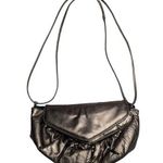 Vtg 1980s Pewter Metallic Leather Top Flap Ruched Evening Shoulder Bag Silver Photo 0