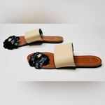 Frances Valentine Cream Black Floral Toe Slide Sandals Flats Shoes Size 8 Photo 3