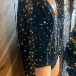 BuddyLove Black And Silver Shimmer Stars XS Long Sleeve Sheer Bodysuit Photo 3
