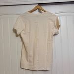 On Twelfth  Distressed Tee Small Short Sleeve Cream Off White Cotton Blend V Neck Photo 2