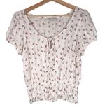 American Eagle White Floral Puff Sleeve Tie Neck Smocked Peasant Top M Boho Photo 0